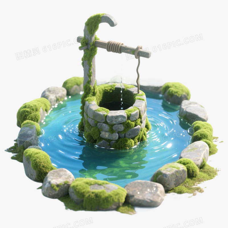 手绘插画动画风格水井免抠元素