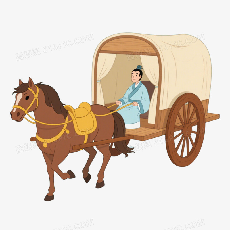 卡通手绘成语故事南辕北辙免抠元素