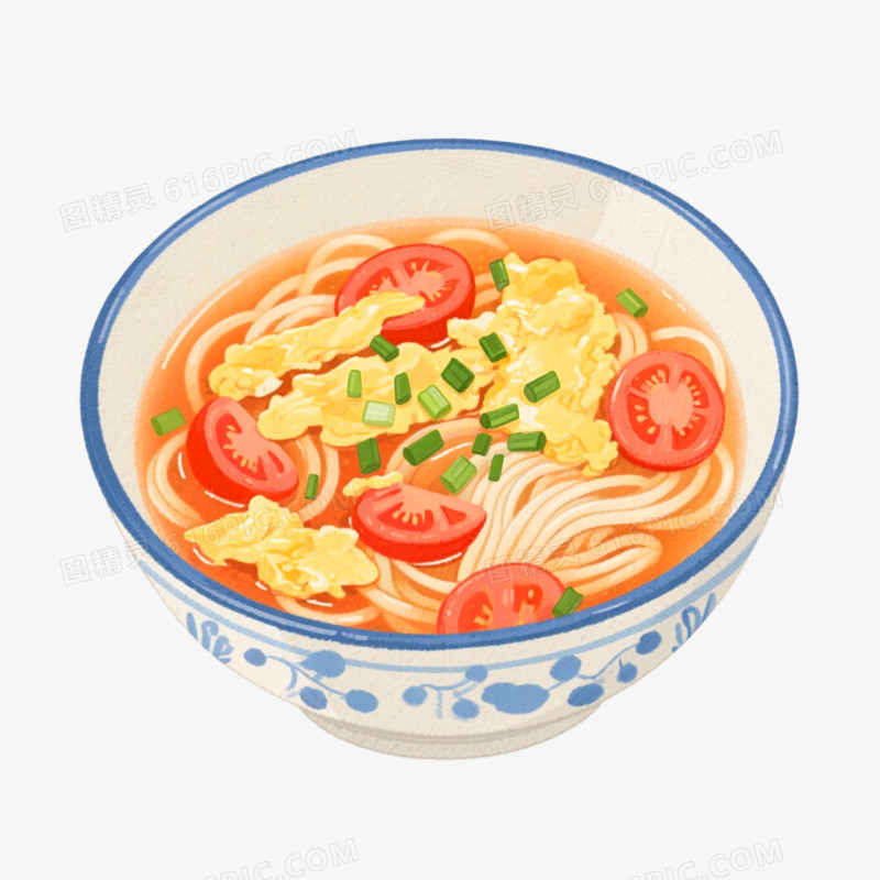 手绘插画西红柿鸡蛋面免抠元素