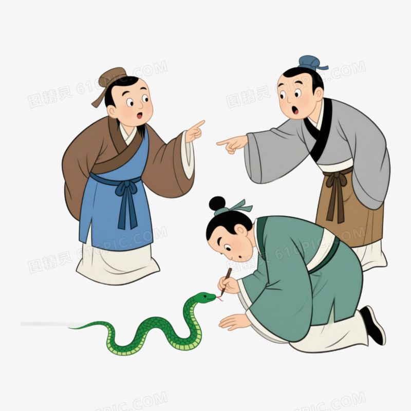 卡通手绘成语故事画蛇添足免抠元素