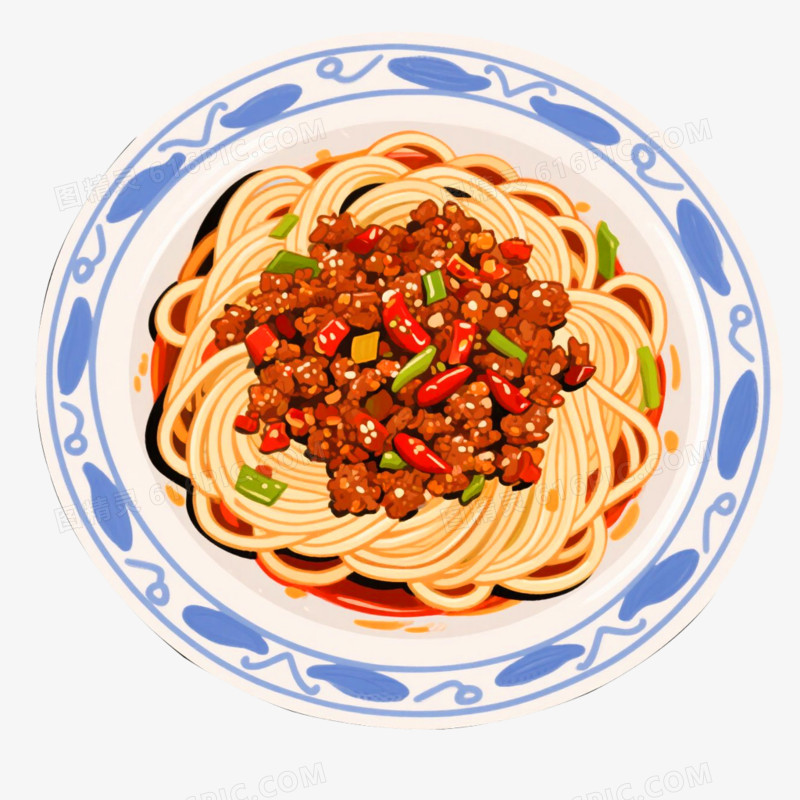 手绘插画麻辣肉末酱面免抠元素