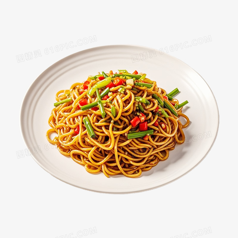 摄影风青菜炒面免抠元素