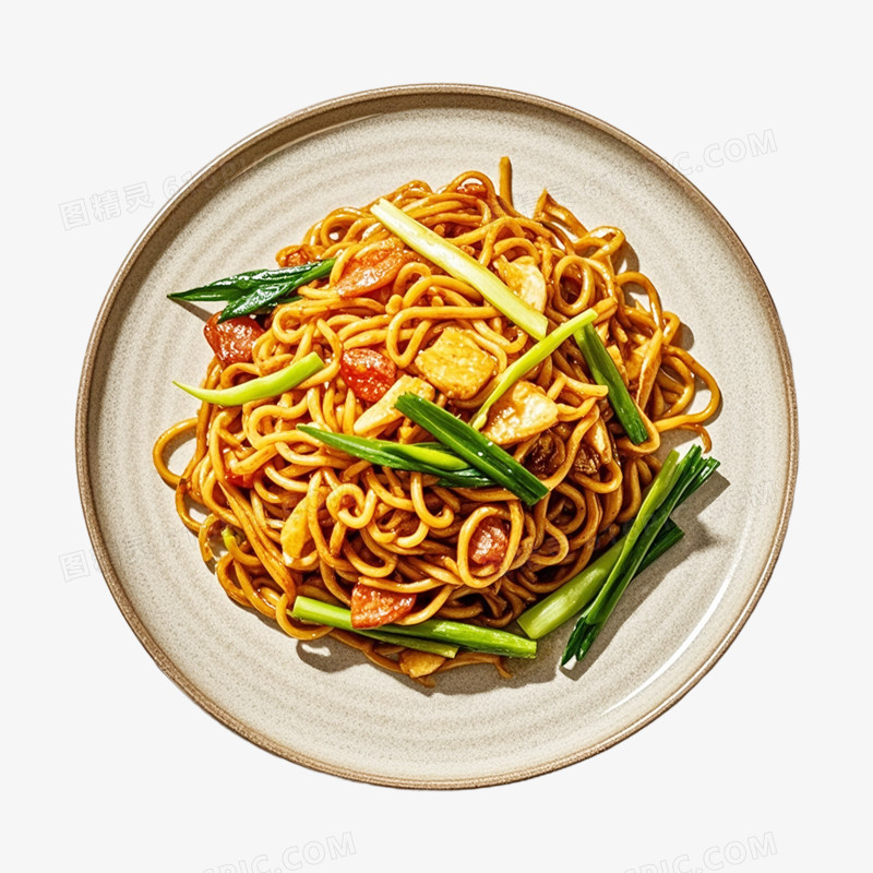 摄影风青菜炒面免抠元素