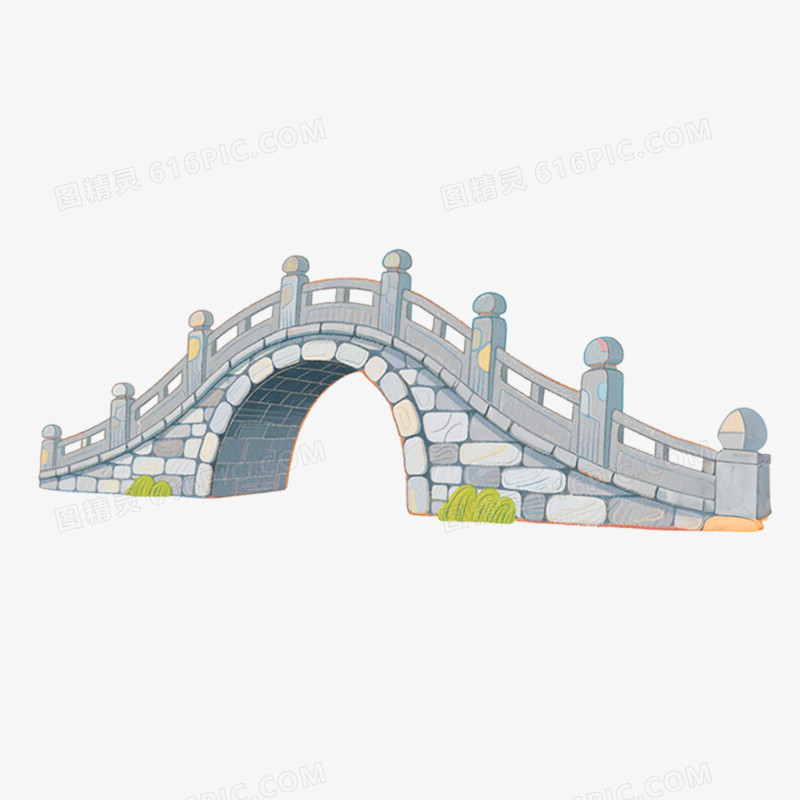 手绘插画水彩风格大桥免抠元素