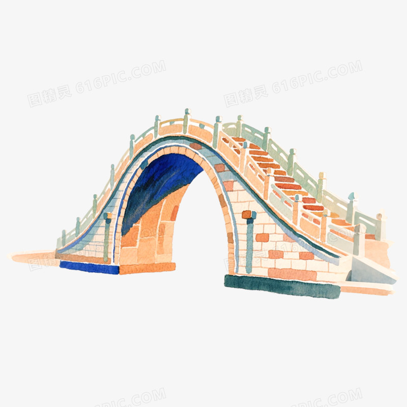 手绘插画水彩风格大桥免抠元素