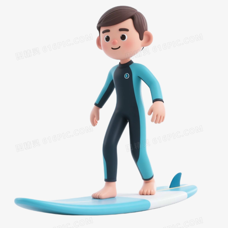 夏日3D人物冲浪免抠元素