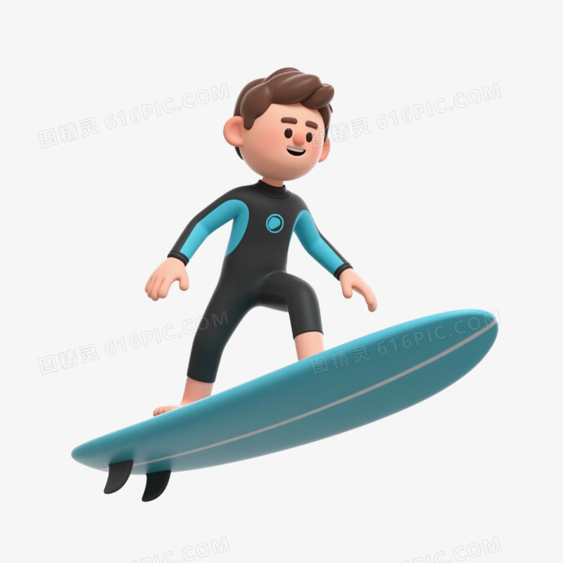 夏日3D人物冲浪免抠元素