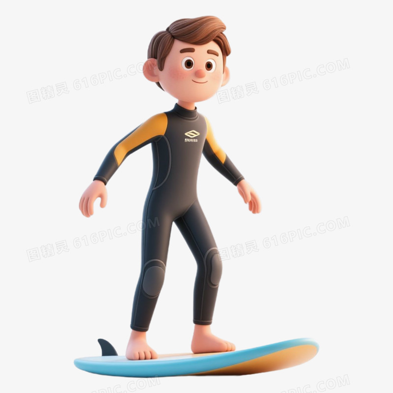 夏日3D人物冲浪免抠元素