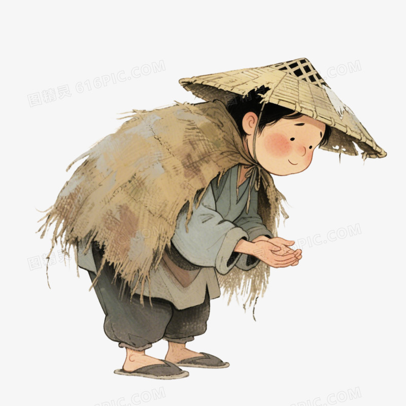 手绘卡通风格乞丐要饭的叫花子穷鬼乞讨免抠元素