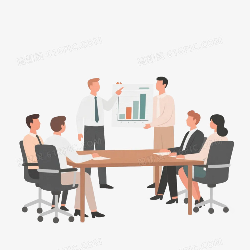 卡通动漫风办公人员讨论会议免抠元素
