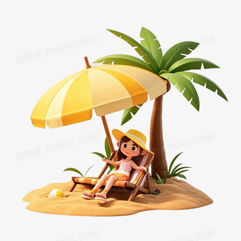 3D夏季卡通人物免抠元素