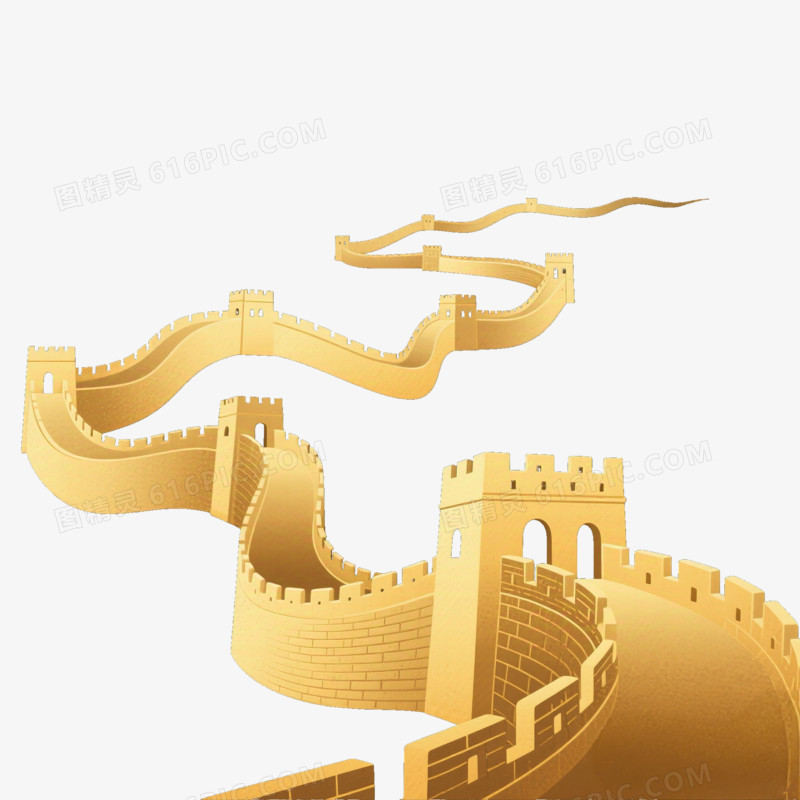 卡通手绘金色长城免抠元素