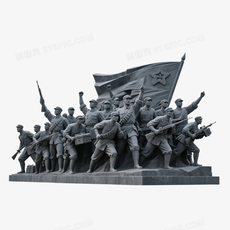 3D风格一群人持枪革命雕塑免抠元素