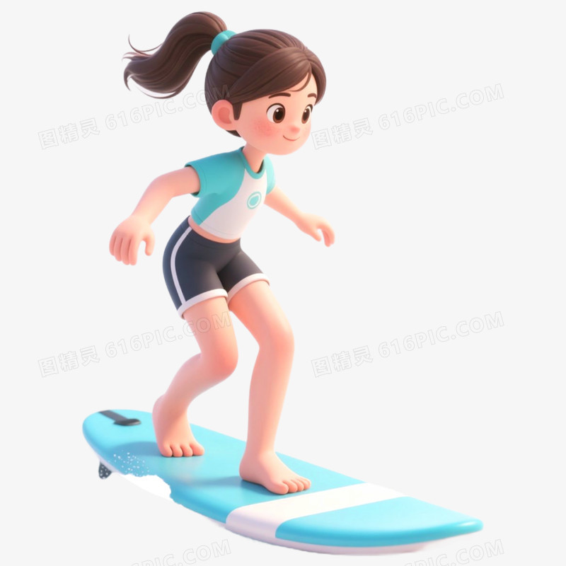 3D立体人物冲浪免抠元素