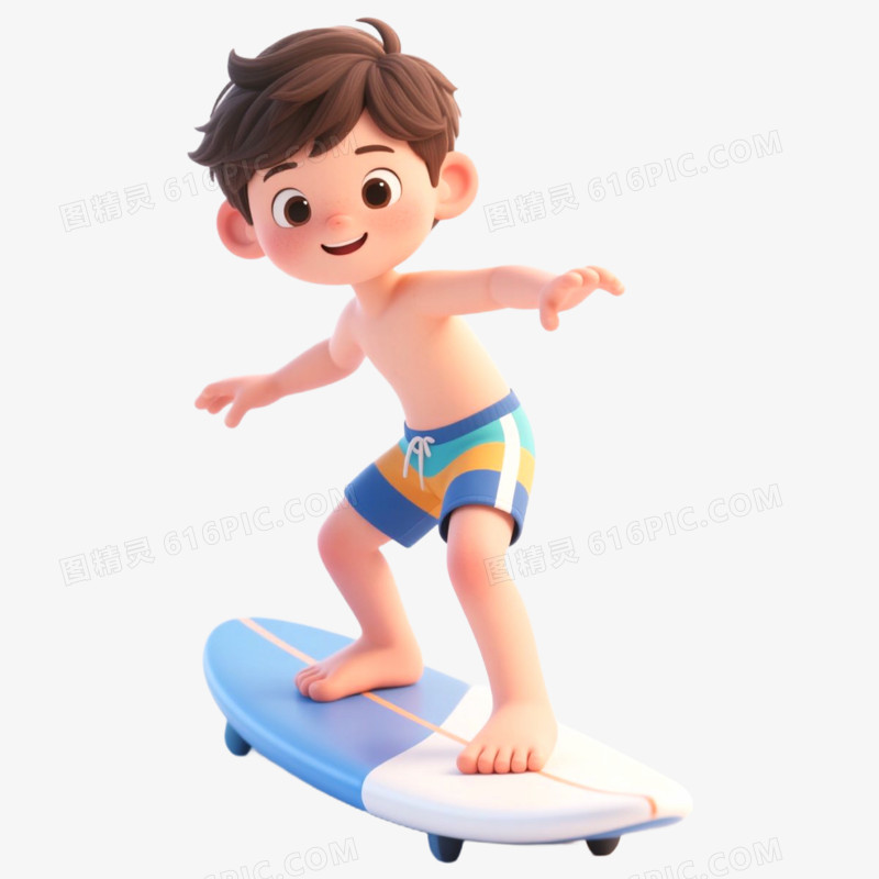 3D立体人物冲浪免抠元素