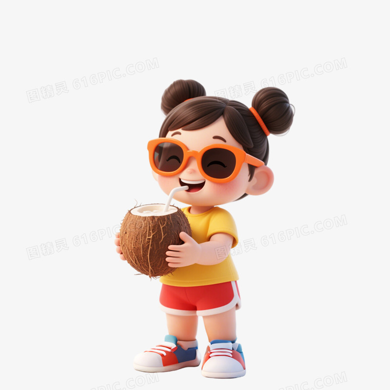 3D风格夏日人物纳凉冲浪免抠元素