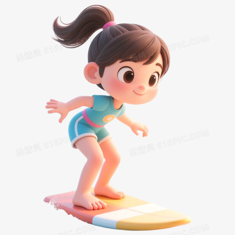 3D立体人物冲浪免抠元素