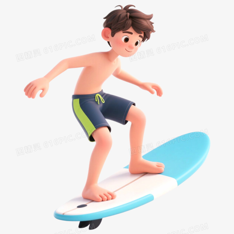 3D立体人物冲浪免抠元素