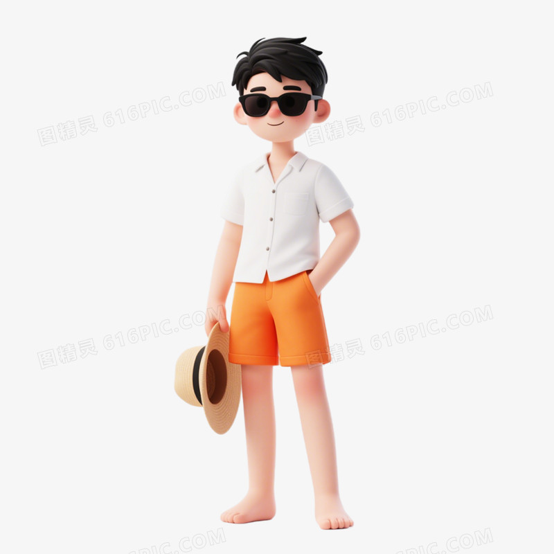 3D风格夏日人物纳凉冲浪免抠元素