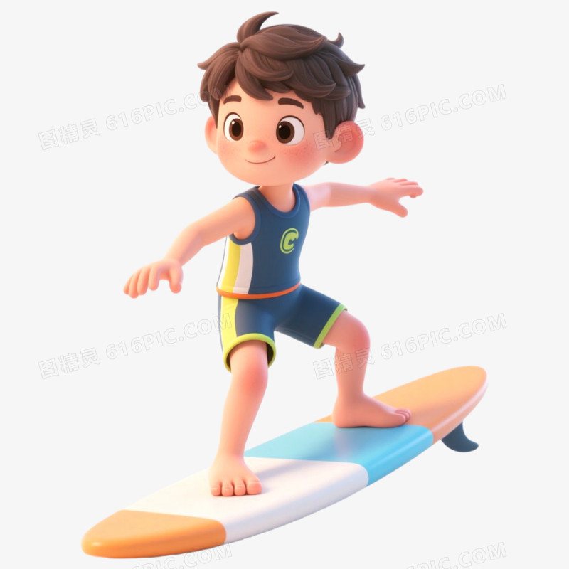 3D立体人物冲浪免抠元素