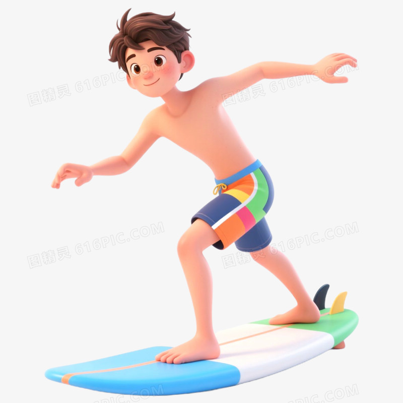 3D立体人物冲浪免抠元素