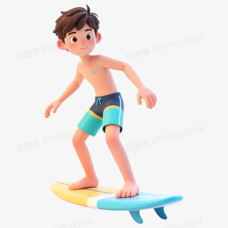 3D立体人物冲浪免抠元素
