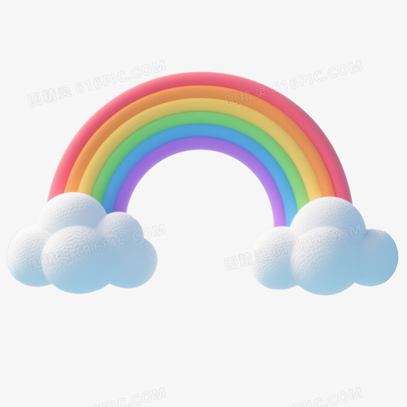 3D卡通彩虹和云朵免抠元素