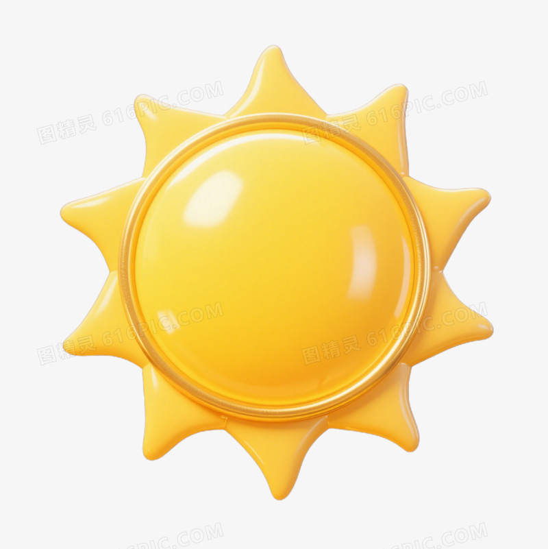 3D卡通黄色太阳免抠元素