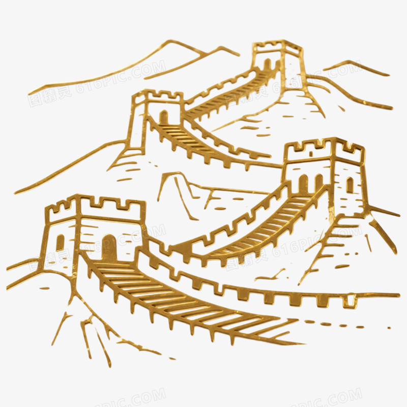 线条金色长城建筑免抠元素