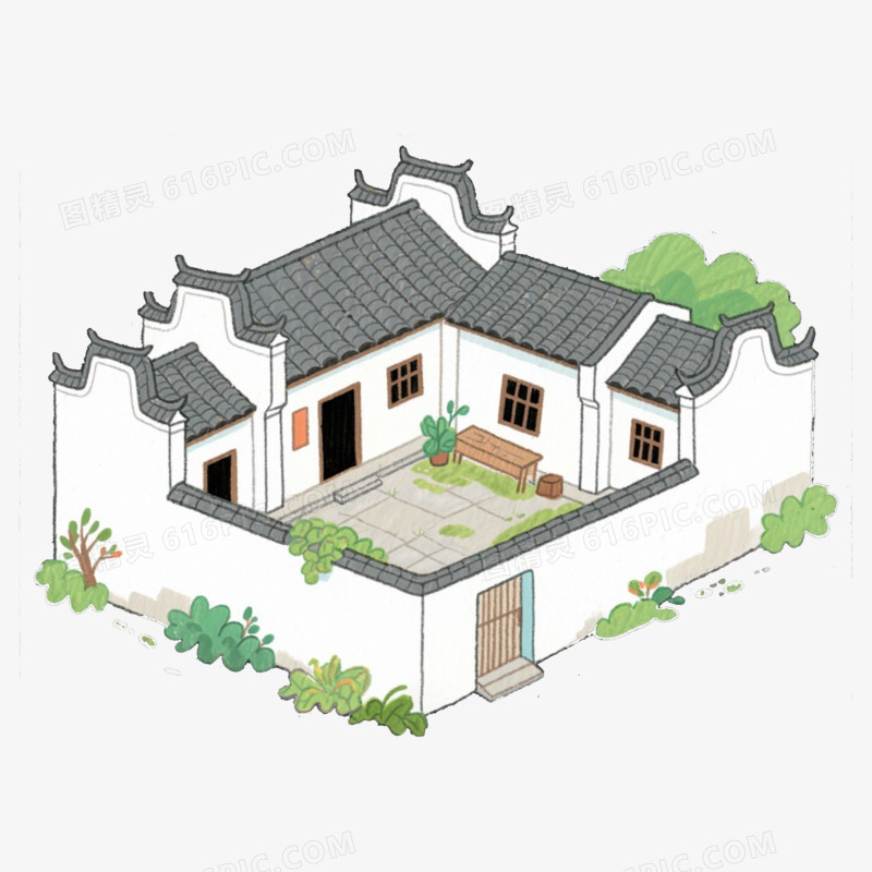 江南庭院农村农家小院免抠元素