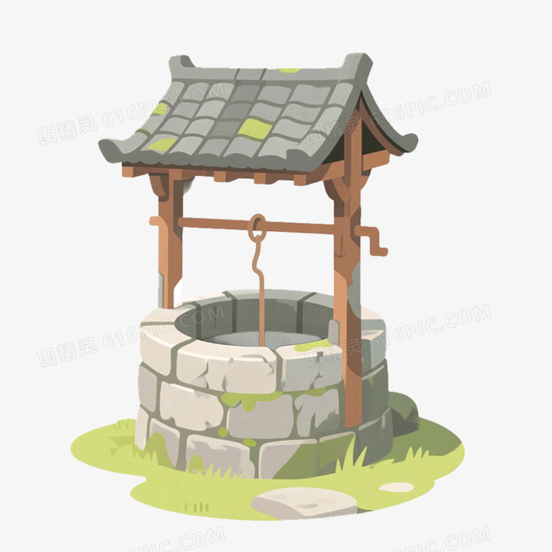 手绘卡通插画水井免抠元素