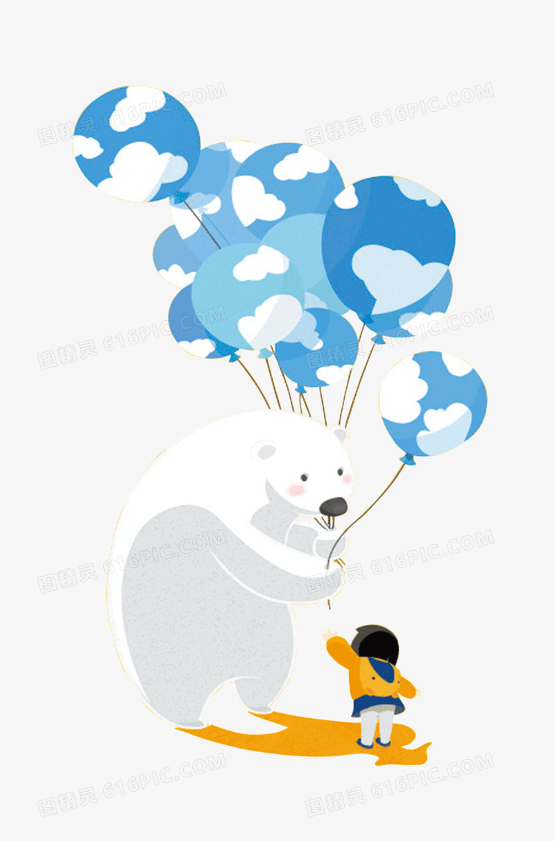 卡通手绘北极熊拿着热气球