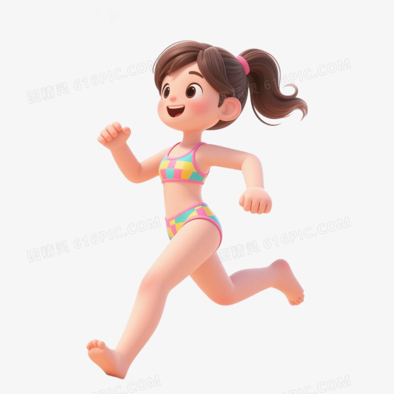 3D立体小孩夏日玩水枪免抠元素