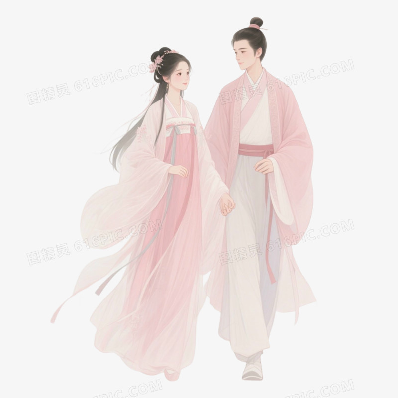 七夕节古风情侣免抠元素