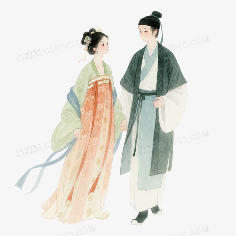 七夕节古风情侣免抠元素