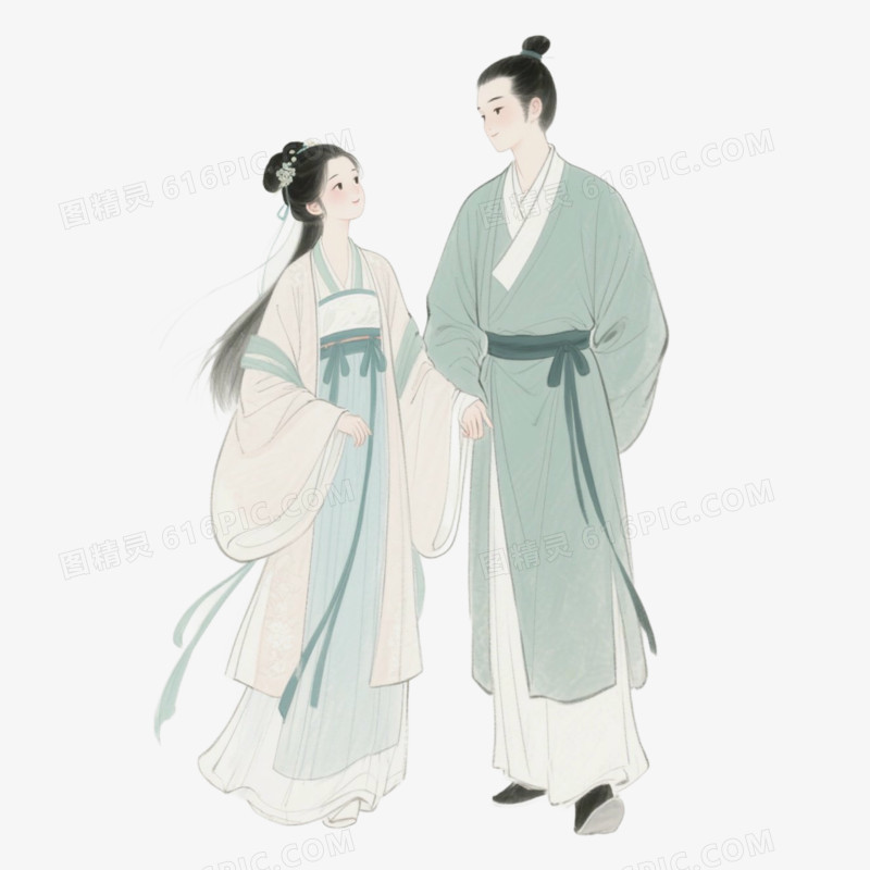 七夕节古风情侣免抠元素