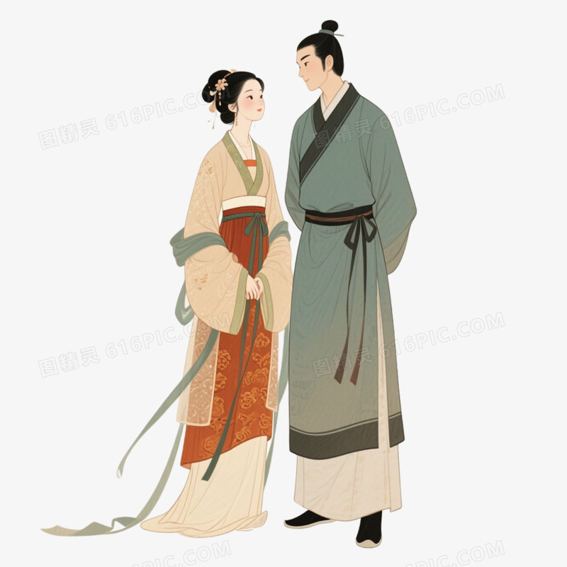 七夕节古风情侣免抠元素