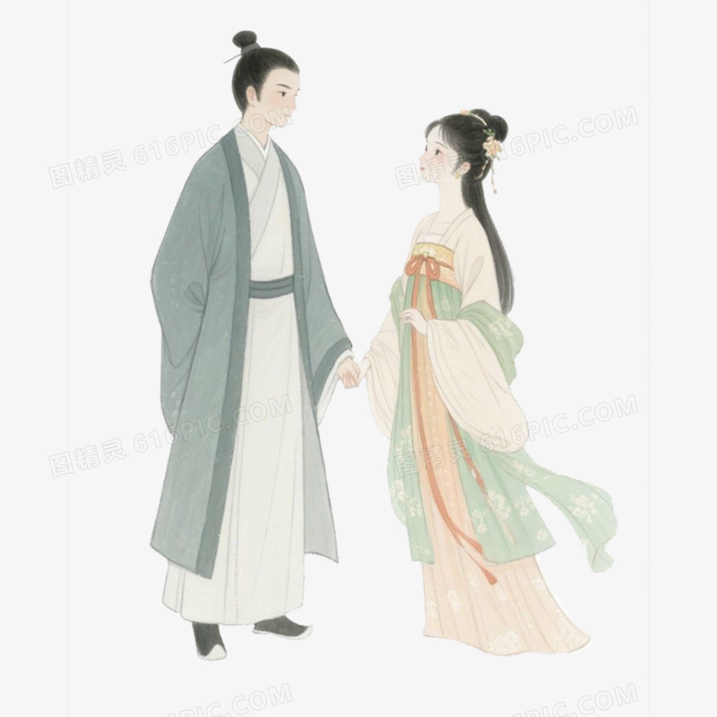 七夕节古风情侣免抠元素