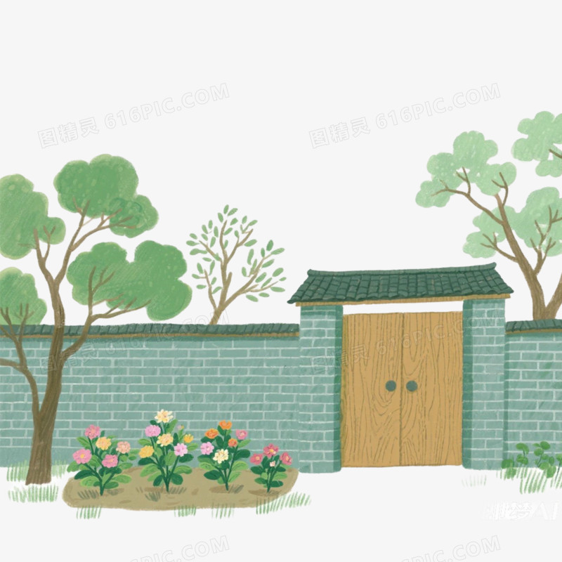 插画风农家小院免抠元素
