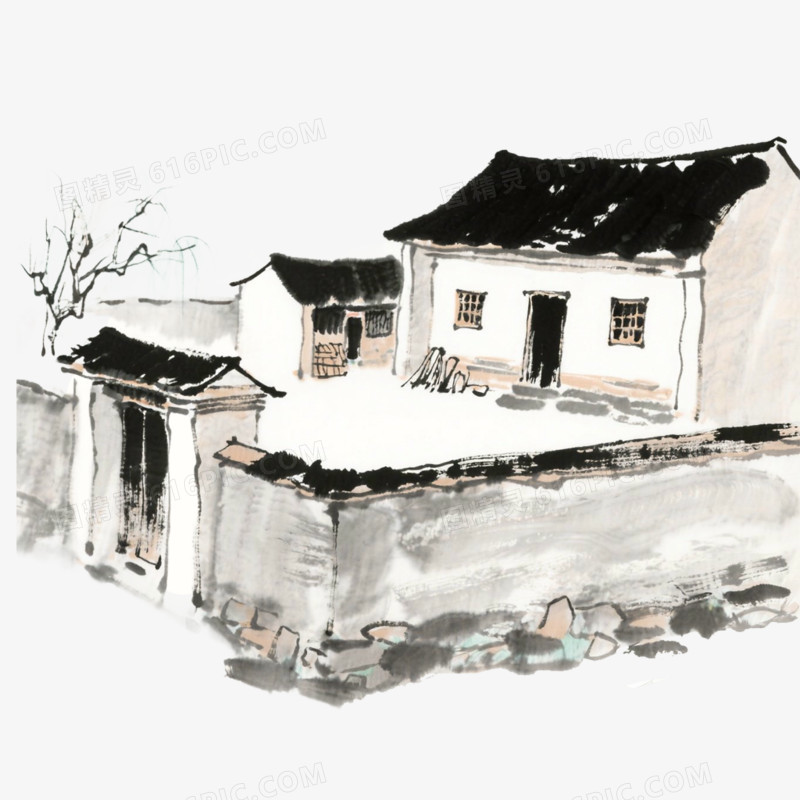 水墨风农家小院免抠元素