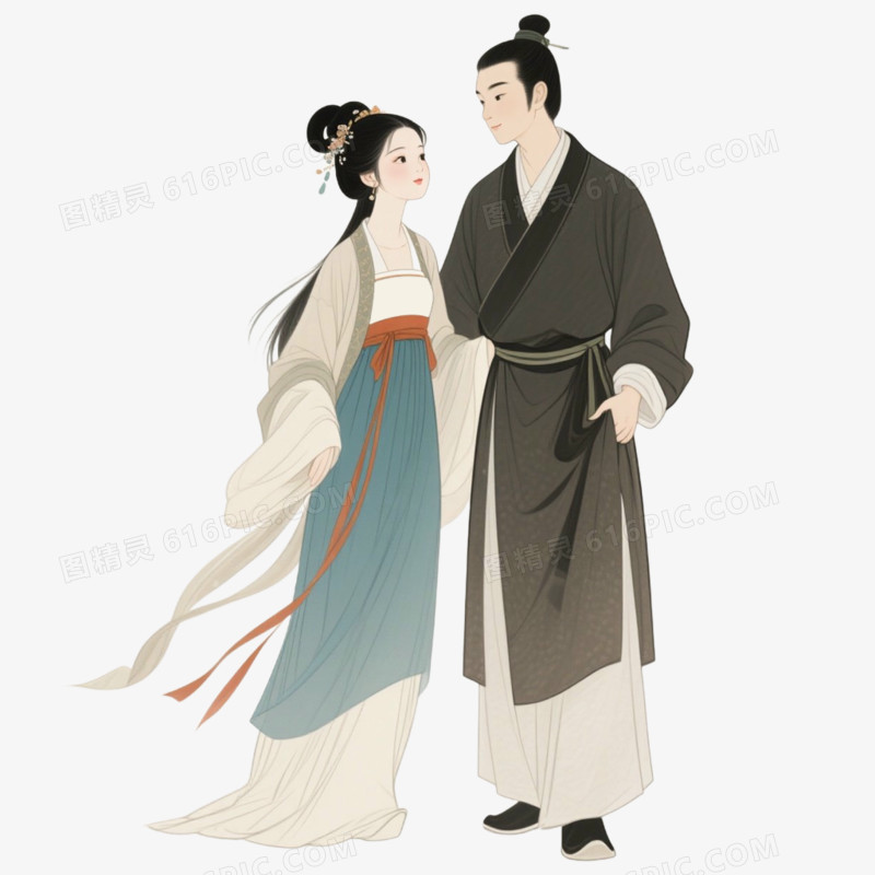 七夕节古风情侣免抠元素