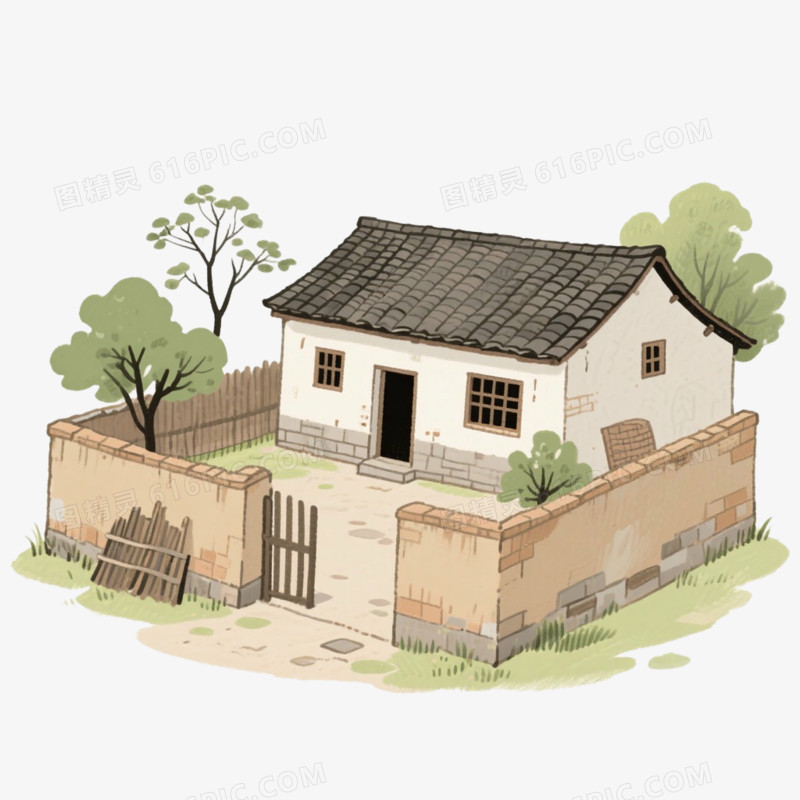 插画风农家小院免抠元素