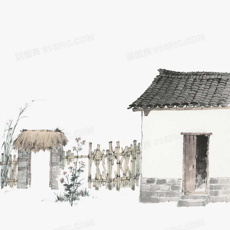 水墨风农家小院免抠元素