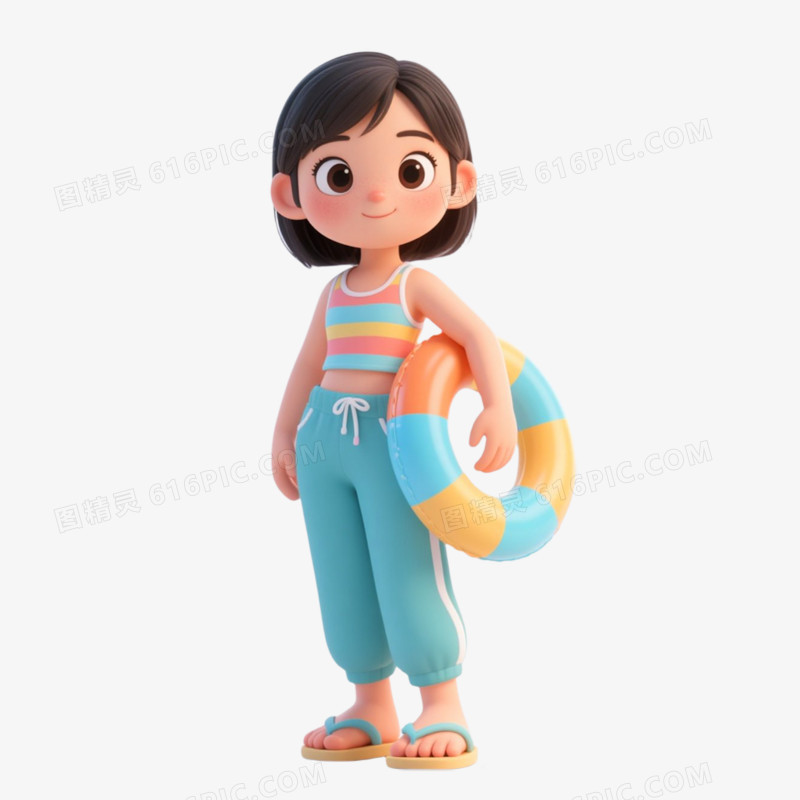 3D插画风格夏日人物免抠元素