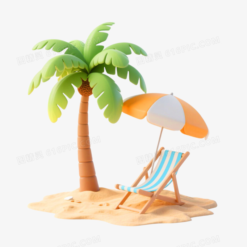 3D插画风格夏日元素免抠元素