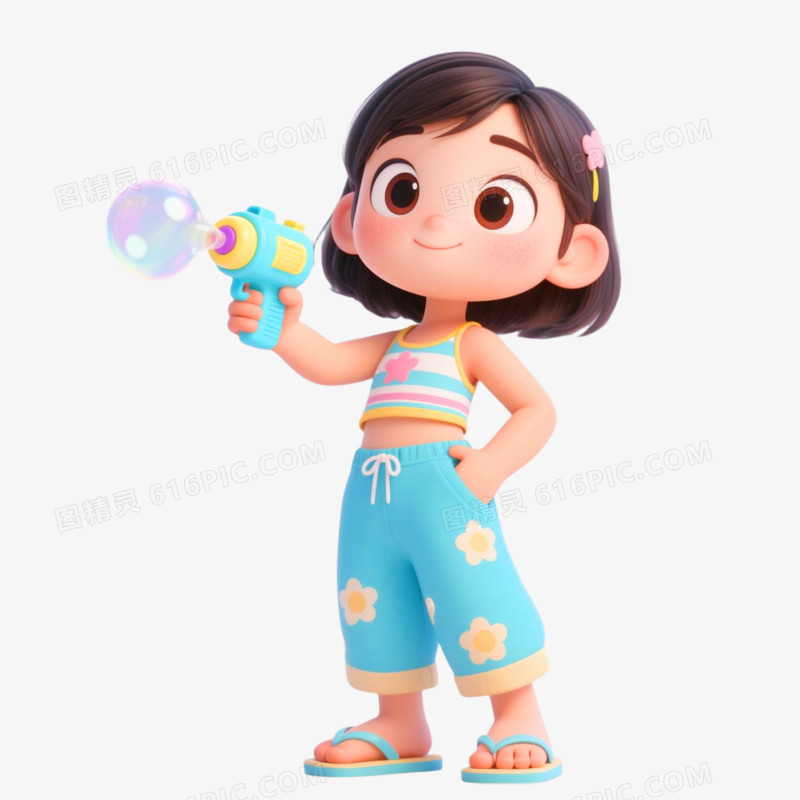 3D插画风格夏日人物免抠元素