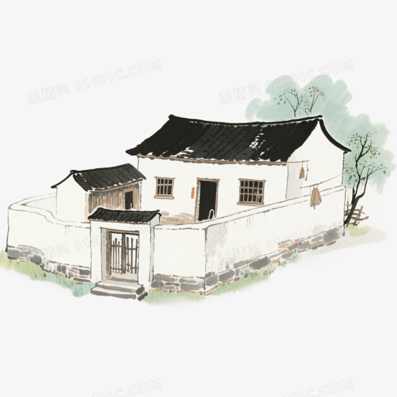 水墨风农家小院免抠元素