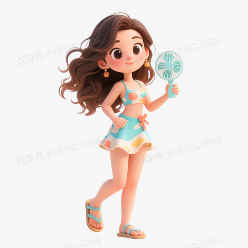 3D插画风格夏日人物免抠元素