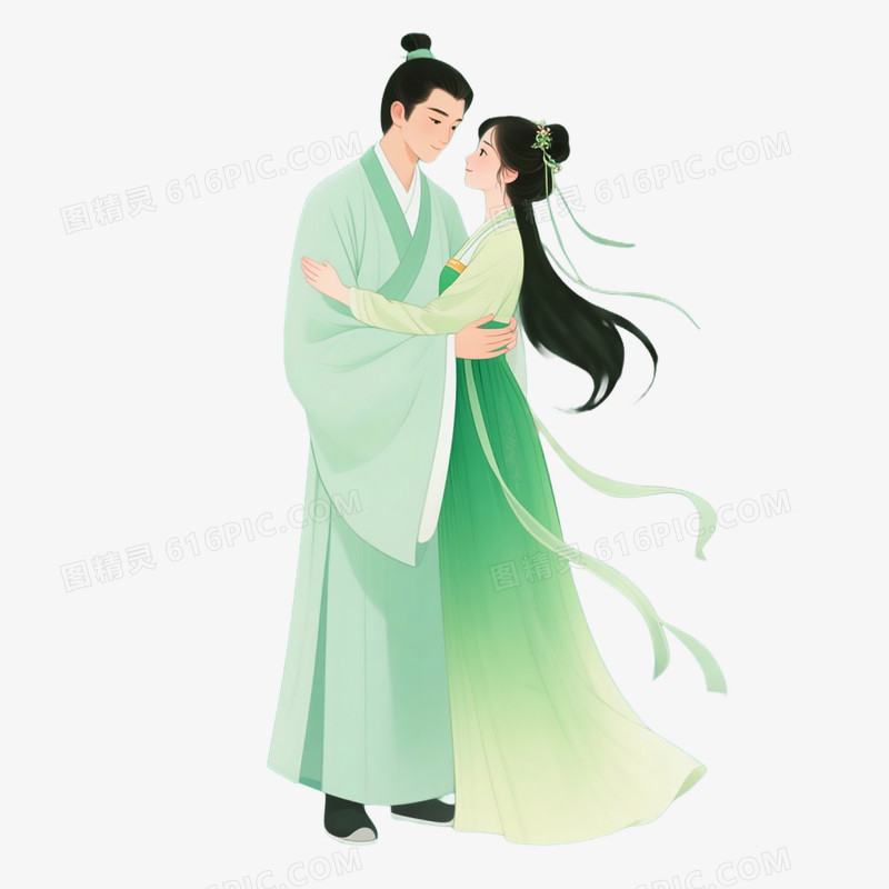 卡通手绘七夕节古风情侣免抠元素