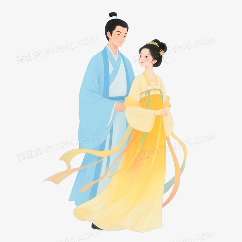 卡通手绘七夕节古风情侣免抠元素